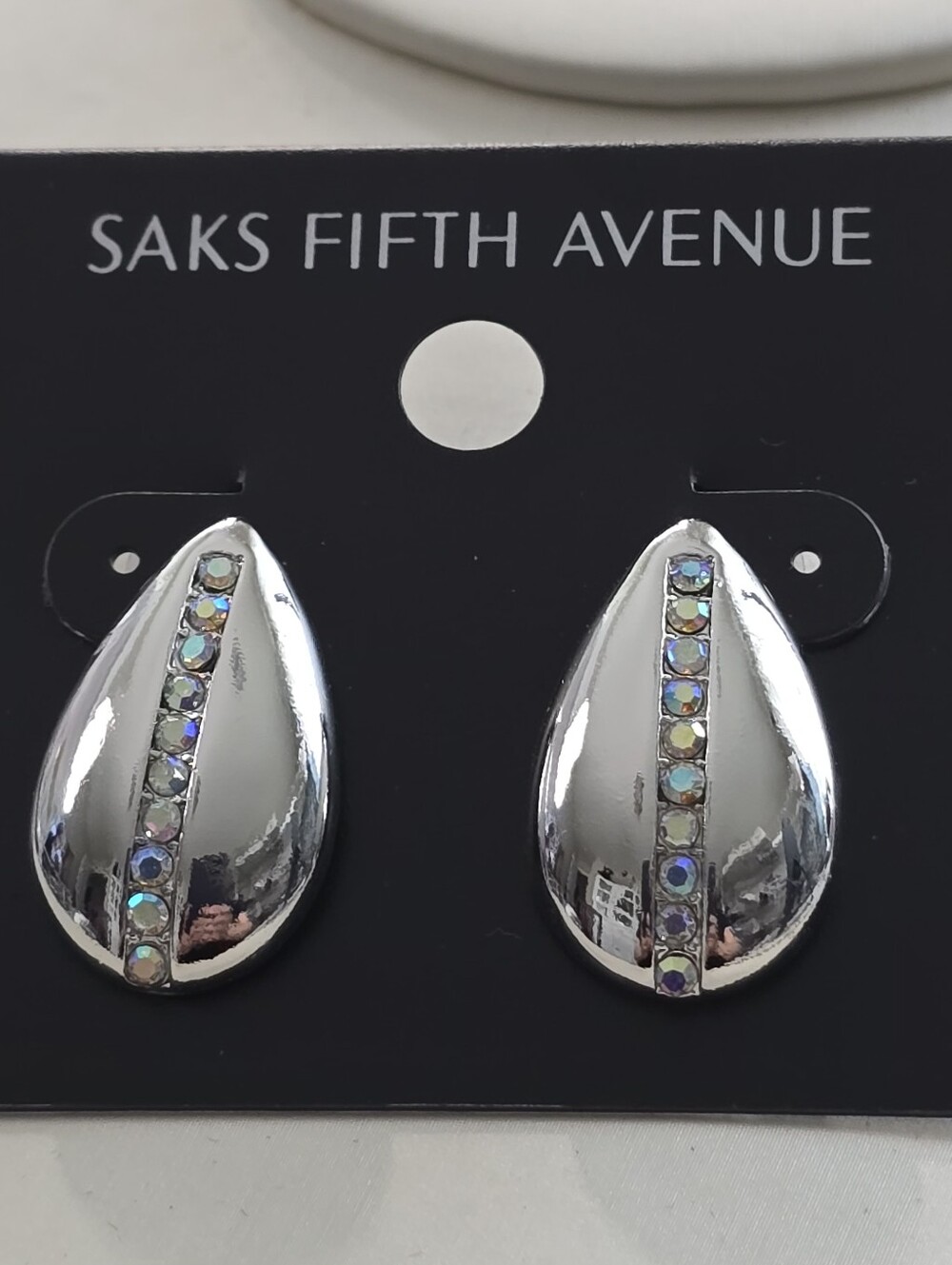 Saks Fifth Avenue Silver Teardrop Earrings with Iridescent Stones